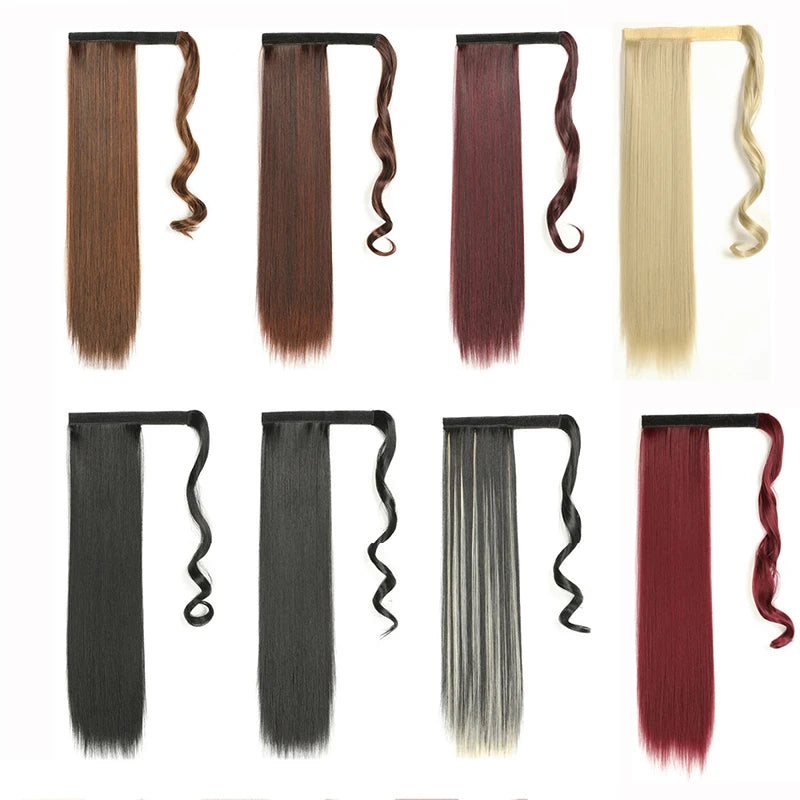 Synthetic Ponytail Long Straight Wrap Around Ponytail Hair Extension Heat-Reistant Fiber Pony Tail Fake Hairpieces For Women