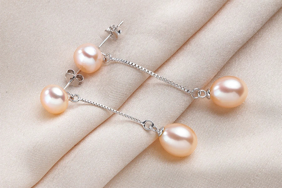 HENGSHENG New Simple 925 Sterling Silver Drop Dangle Earrings Double Natural Freshwater Pearls Fashion Jewelry For Wedding Women