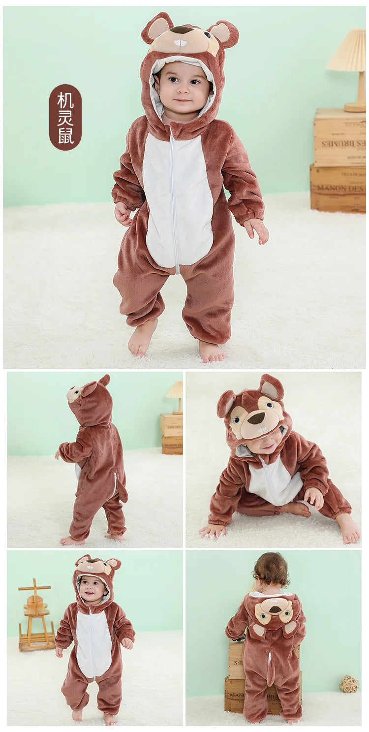 Baby Kigurumi Penguin Lion Cat Animal Cosplay Costume Winter Plush Jumpsuit for Toddler Boys 1 to 2 3 4 Years Baby Girl Outfits