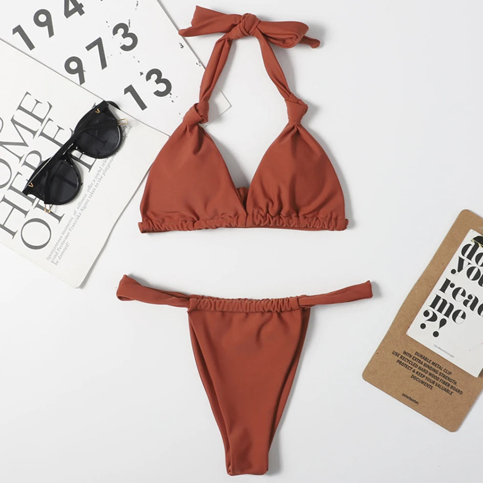 Sexy Micro Bikini 2024 Woman Swimsuit Mini Thong Bikinis Set Beachwear Halter Top Swimwear Women Swimming Wear for Bathing Suit