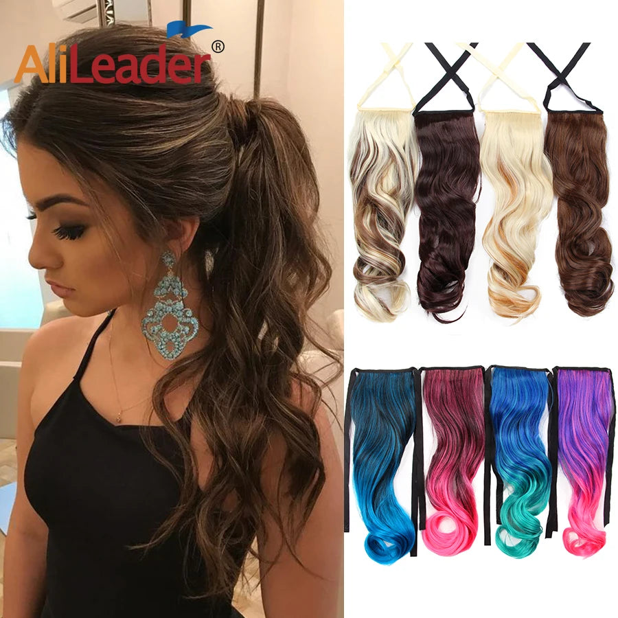 Synthetic Ponytail Long Straight Wrap Around Ponytail Hair Extension Heat-Reistant Fiber Pony Tail Fake Hairpieces For Women