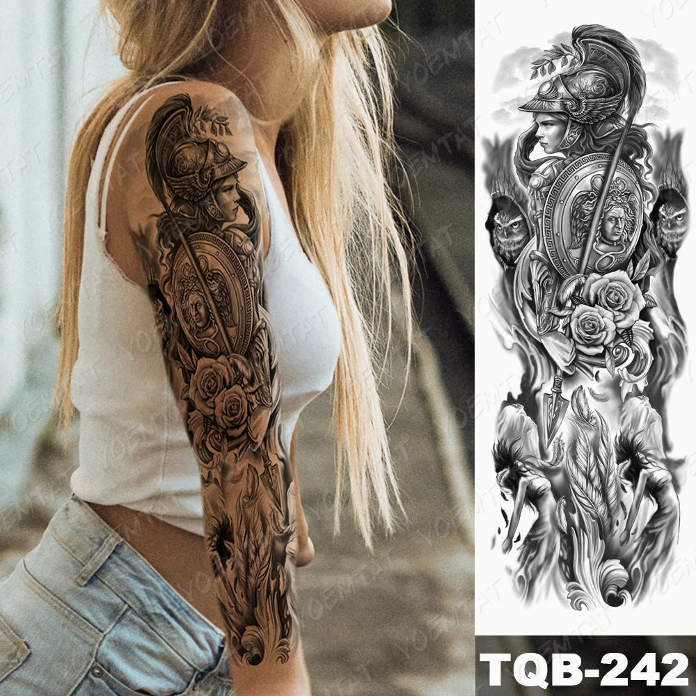 Large Arm Sleeve Tattoo Black Maori Totem Waterproof Temporary Tatto Sticker Tribal Flame Body Art Full Fake Tatoo Women Men