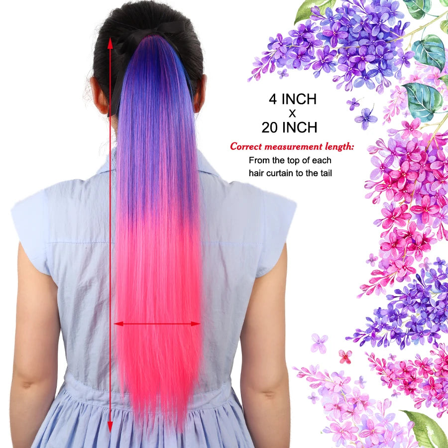 Synthetic Ponytail Long Straight Wrap Around Ponytail Hair Extension Heat-Reistant Fiber Pony Tail Fake Hairpieces For Women