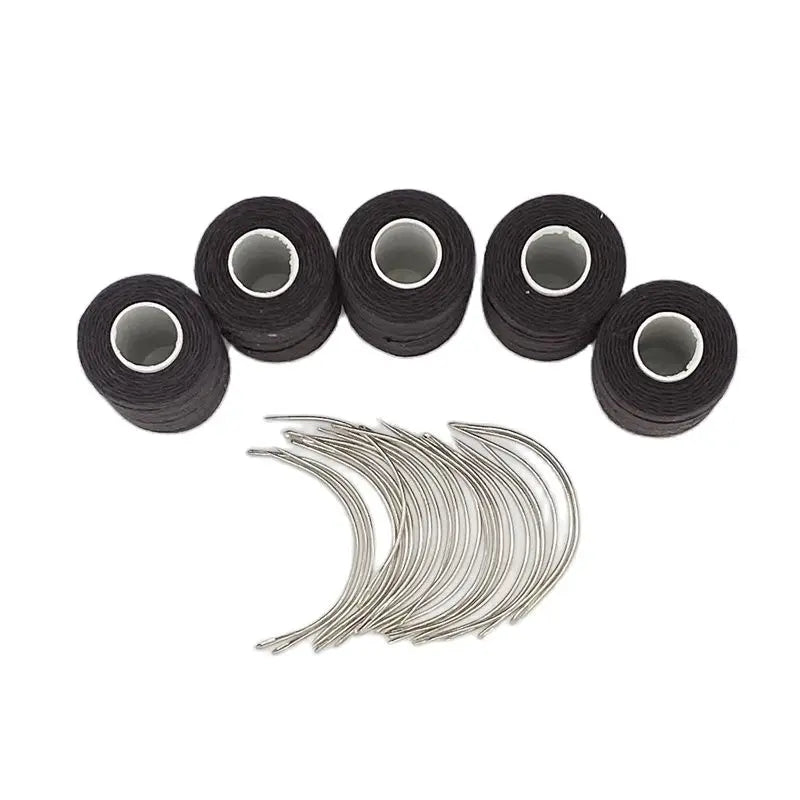 DARK BROWN Thread Needle Kit 24 Pcs C Curved Needle With Gift 5 Small Rolls Cotton Sewing Thread Hand-Tied Weaving Thread