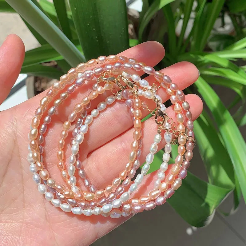 Elegant Natural Freshwater Pearl Necklace for Women Cute Small Size Rice Oval Baroque Pearl Choker Wedding Jewelry Femme Collier