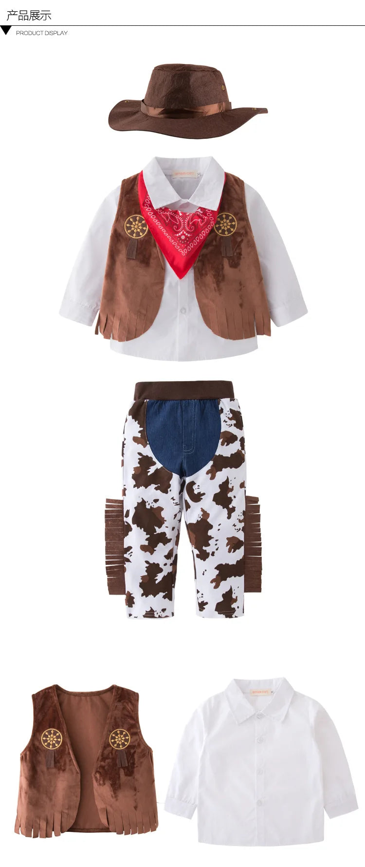 New fashion Baby boy romper costume infant toddler cowboy clothing set hat+scarf+romper halloween purim event birthday outfits