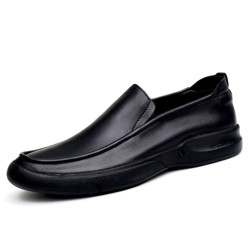 Y 38-44 New Men's Business Casual Leather Shoes  Made of Top-Grain Soft Leather Soft Sole Breathable Slip-On