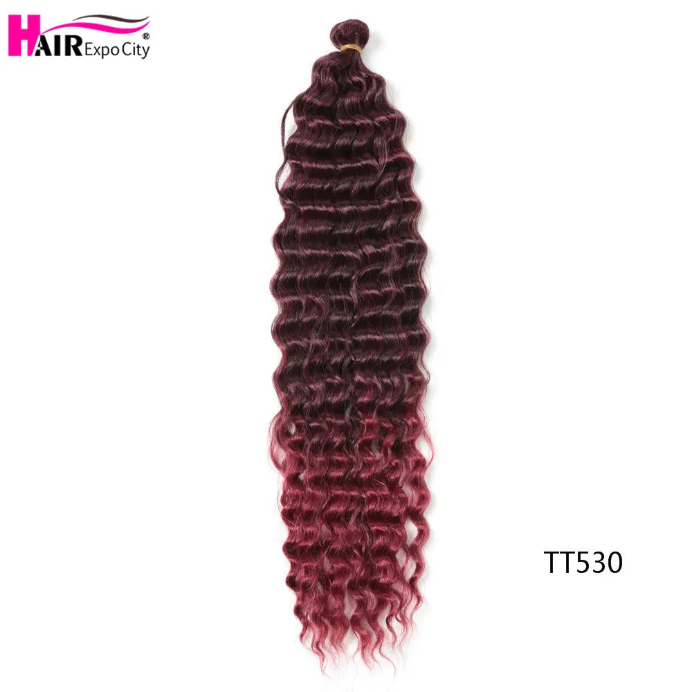 22-28 Inch Deep Wave Twist Crochet Hair Natural Synthetic Braid Hair Afro Curls Ombre Braiding Hair Extensions Hair Expo City