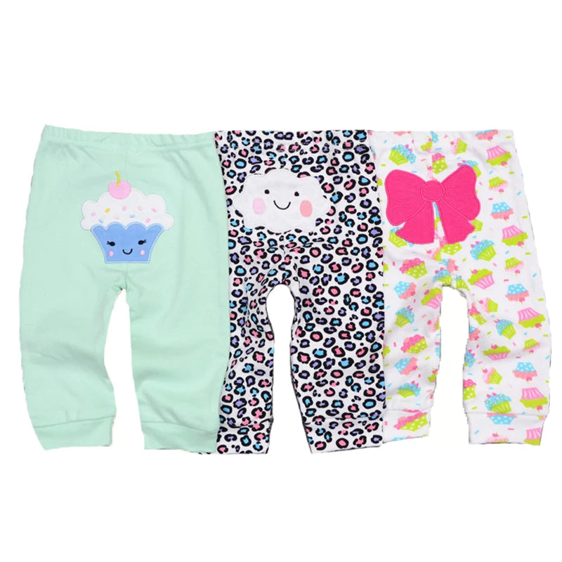Newborn Solid 3/4PCS Baby Pants 100%Cotton Cartoon Soft Accessories Baby Boy Trousers Pants 0-24M Baby Girl Pants Four Seasons