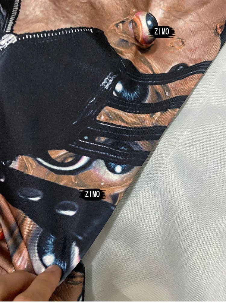 Halloween Men Women Horror Costume 3D Eye Novelty Jumpsuit Coat Stretch Rompers Nightclub Party Scary Stage Drag Queen Costumes
