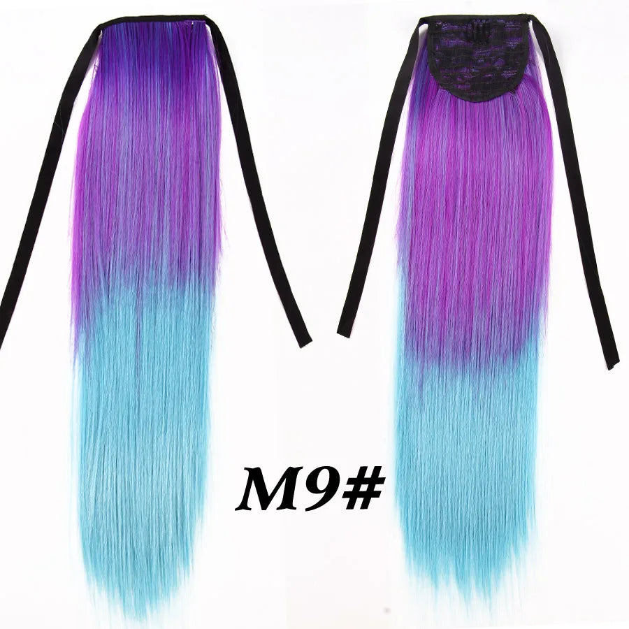 Synthetic Ponytail Long Straight Wrap Around Ponytail Hair Extension Heat-Reistant Fiber Pony Tail Fake Hairpieces For Women
