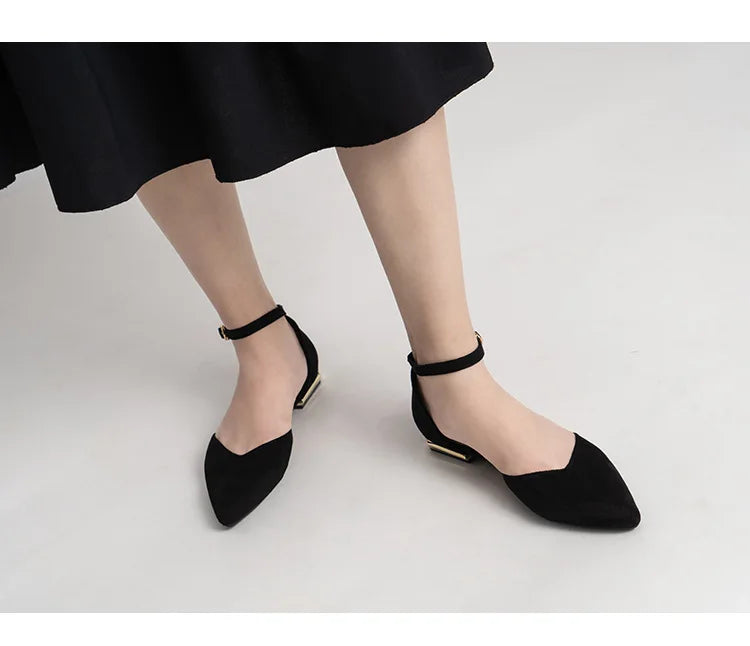 D'orsay suede cover metal low heels office sandals women pointed toe buckle sandalias elegant closed toe summer work shoes women