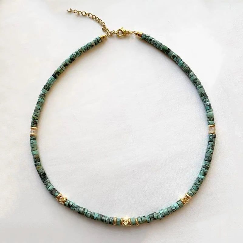 Winter New Retro Fashion Natural Stone Necklace Gold-color Alloy Accessories Embellished Exquisite Charm Ethnic Jewelry