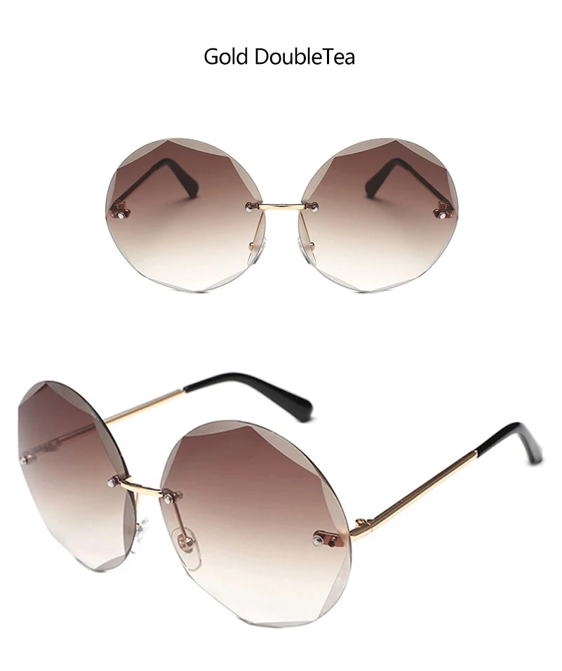 Round Rimless Sunglasses Women Men Vintage Oversized Gradient Sun Glasses Ladies Luxury Shades Female Stylish Eyewear Oculos