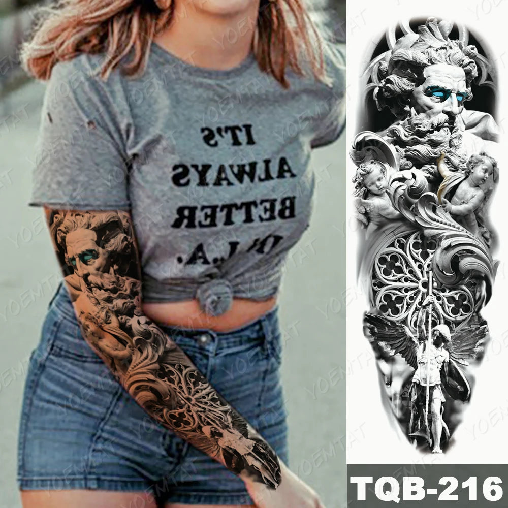 Large Arm Sleeve Tattoo Black Maori Totem Waterproof Temporary Tatto Sticker Tribal Flame Body Art Full Fake Tatoo Women Men