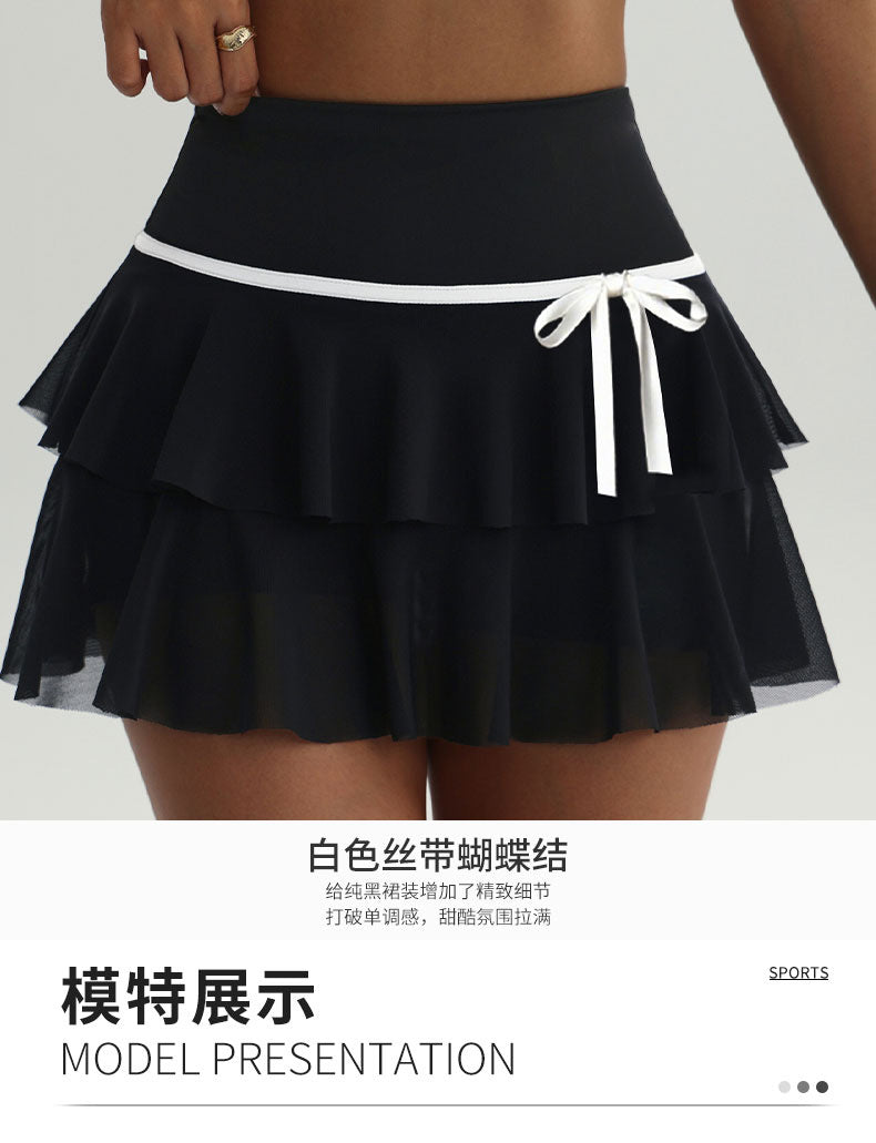 Summer Bowtie Running Shorts Built-in Side Pocket False 2 Pieces Tennis Mini Skirt Cooling Quick Dry Breathable Yoga Skirt Women