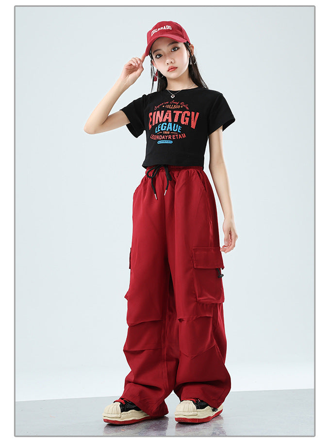 Teenager Kids Hip Hop Style Dance Costume Suit For Girls Fashion Korean Streetwear Outfit Children Street Clothes Set Outerwear