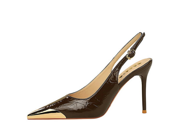 New Women 9.5 cm Heels Metal pointed tip Women Pumps Hollow out hook strap High heeled Sandals Women Summer Shoes Plus Size 43