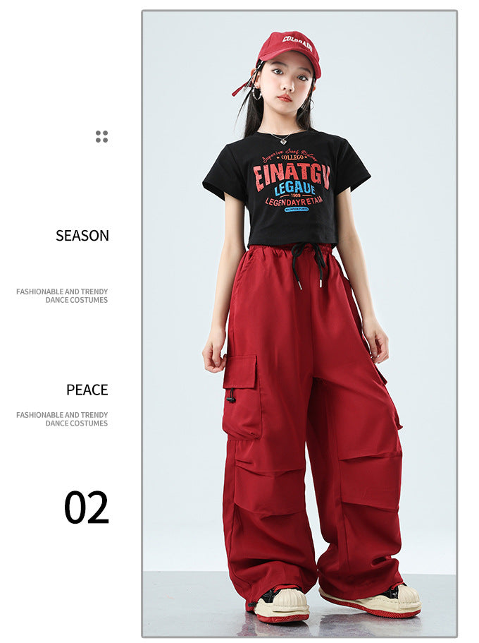 Teenager Kids Hip Hop Style Dance Costume Suit For Girls Fashion Korean Streetwear Outfit Children Street Clothes Set Outerwear