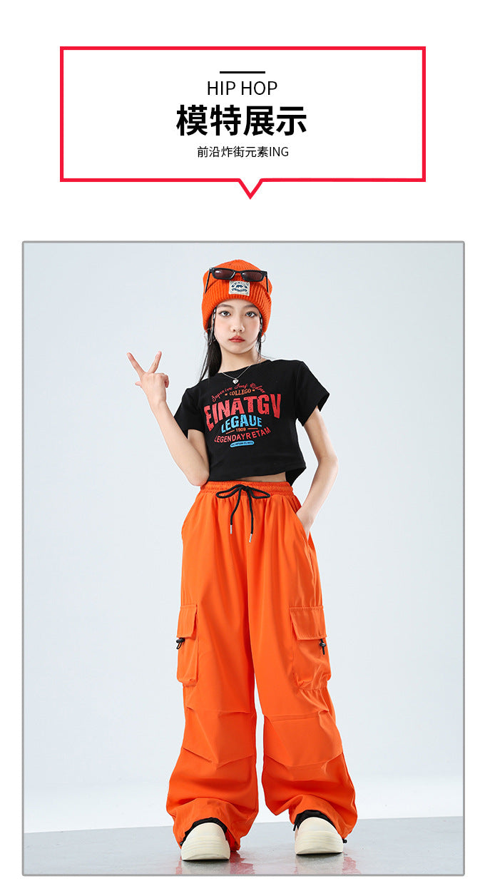 Teenager Kids Hip Hop Style Dance Costume Suit For Girls Fashion Korean Streetwear Outfit Children Street Clothes Set Outerwear
