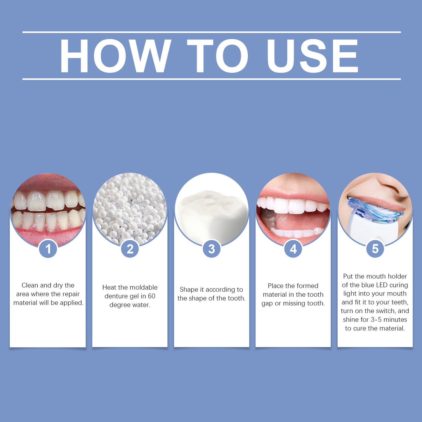 Teeth Whitening Kit Portable Teeth Cleansing Device Mild Tooth Filling Home Convenient Blue LED Curing Light Dental Repair Kit