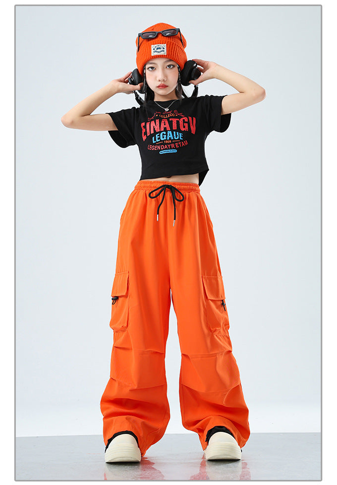 Teenager Kids Hip Hop Style Dance Costume Suit For Girls Fashion Korean Streetwear Outfit Children Street Clothes Set Outerwear