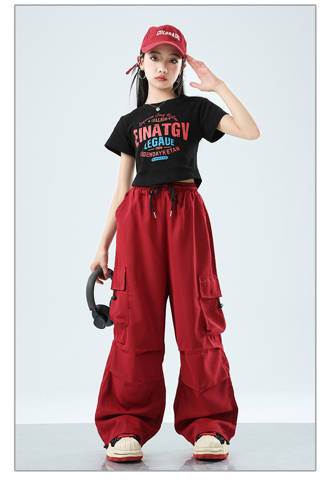 Teenager Kids Hip Hop Style Dance Costume Suit For Girls Fashion Korean Streetwear Outfit Children Street Clothes Set Outerwear