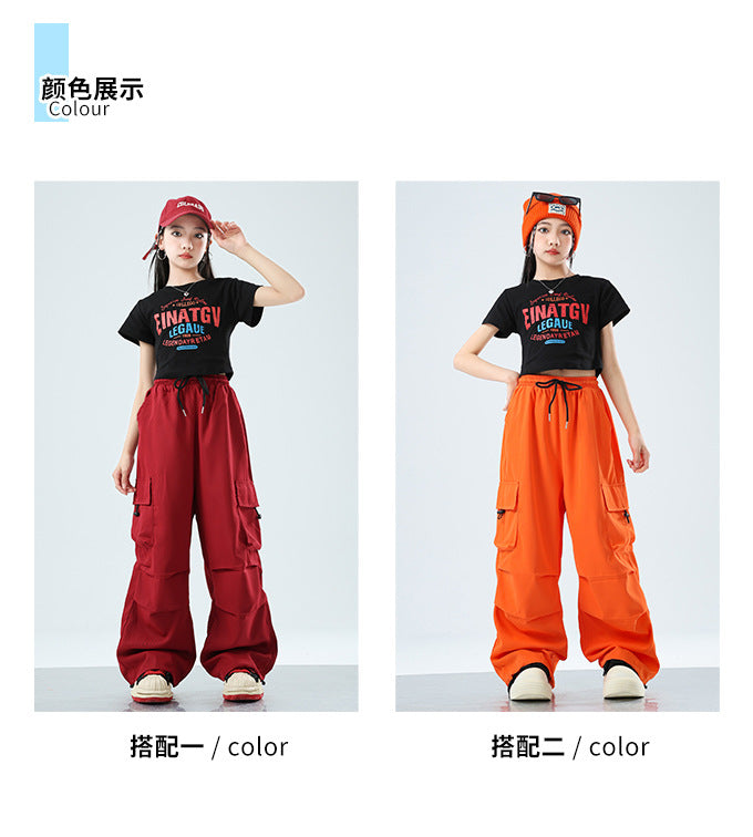 Teenager Kids Hip Hop Style Dance Costume Suit For Girls Fashion Korean Streetwear Outfit Children Street Clothes Set Outerwear