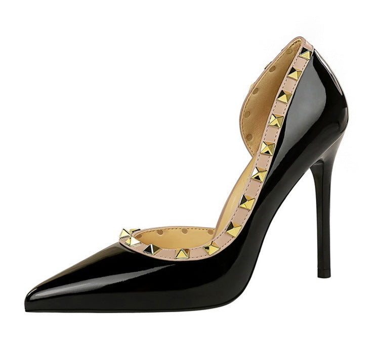 BIGTREE Shoes Rivet Design Women Pumps Patent leather High Heels 10.5 CM Stiletto Sexy party Shoes Women Heels Large size 43