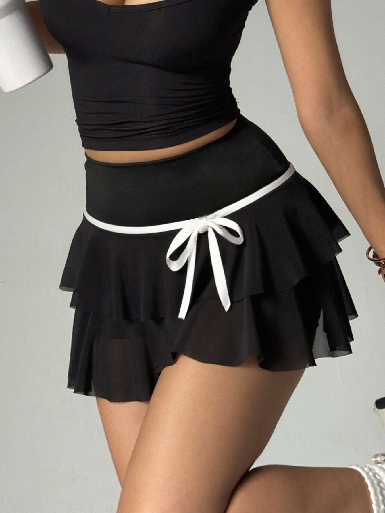 Summer Bowtie Running Shorts Built-in Side Pocket False 2 Pieces Tennis Mini Skirt Cooling Quick Dry Breathable Yoga Skirt Women