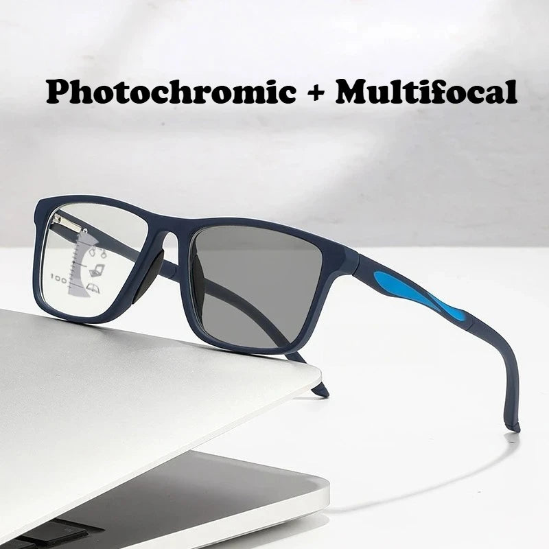 Dual Use Spring Leg Photosensitive Color Changing Multifocal Reading Glasses Anti Blue Light Lightweight Sports Reading Glasses