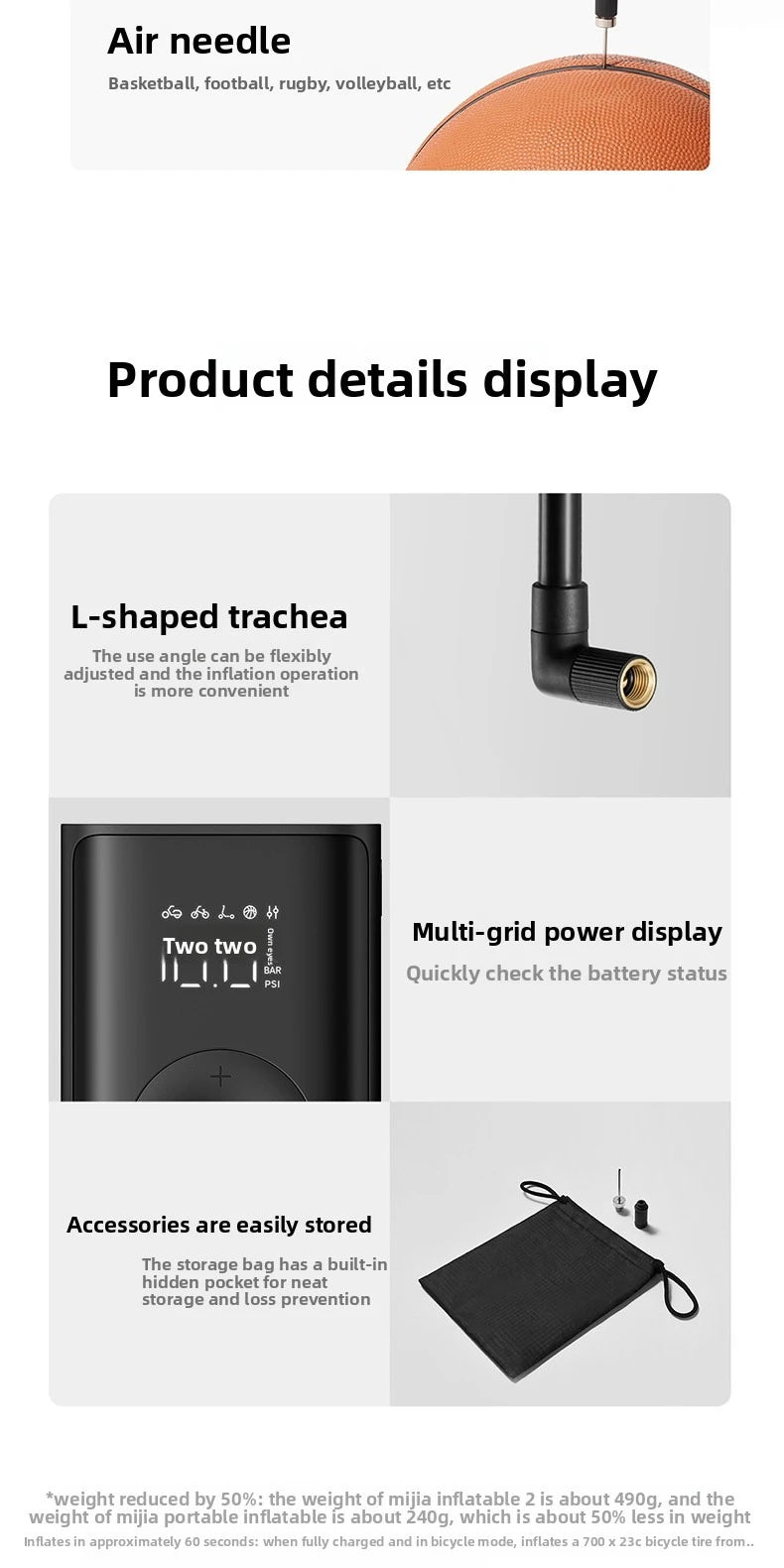 Mijia 2000mAh 150psi Portable Electric Air Pump Multitool Tire Pressure Detection Inflator for Car Bike