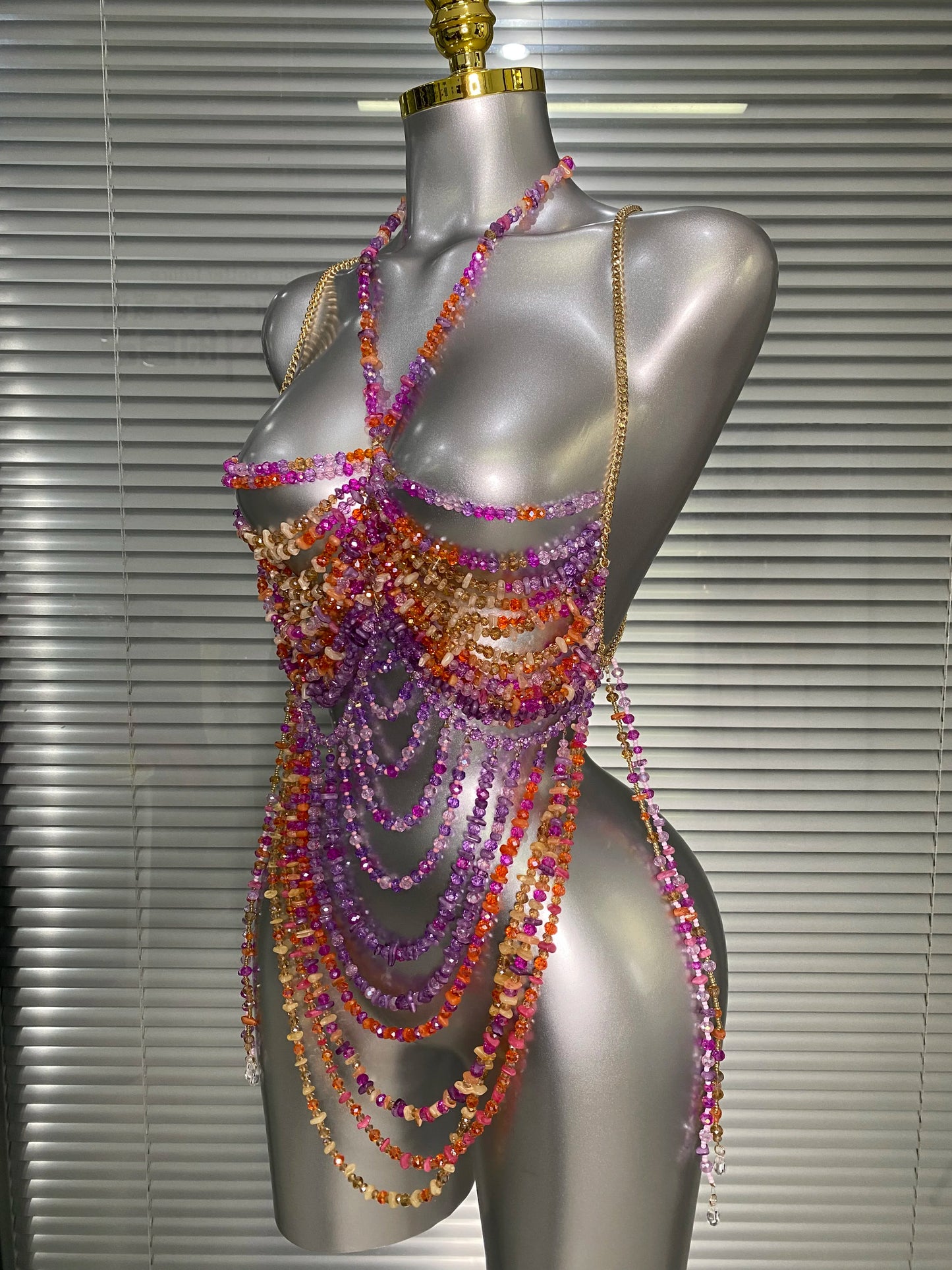 Crystal Rhinestone Tassel Body Chain Harness Bra for Women Multi-layer Shiny Gemstone Body Jewelry Sexy Halter Neck Bikini Chest