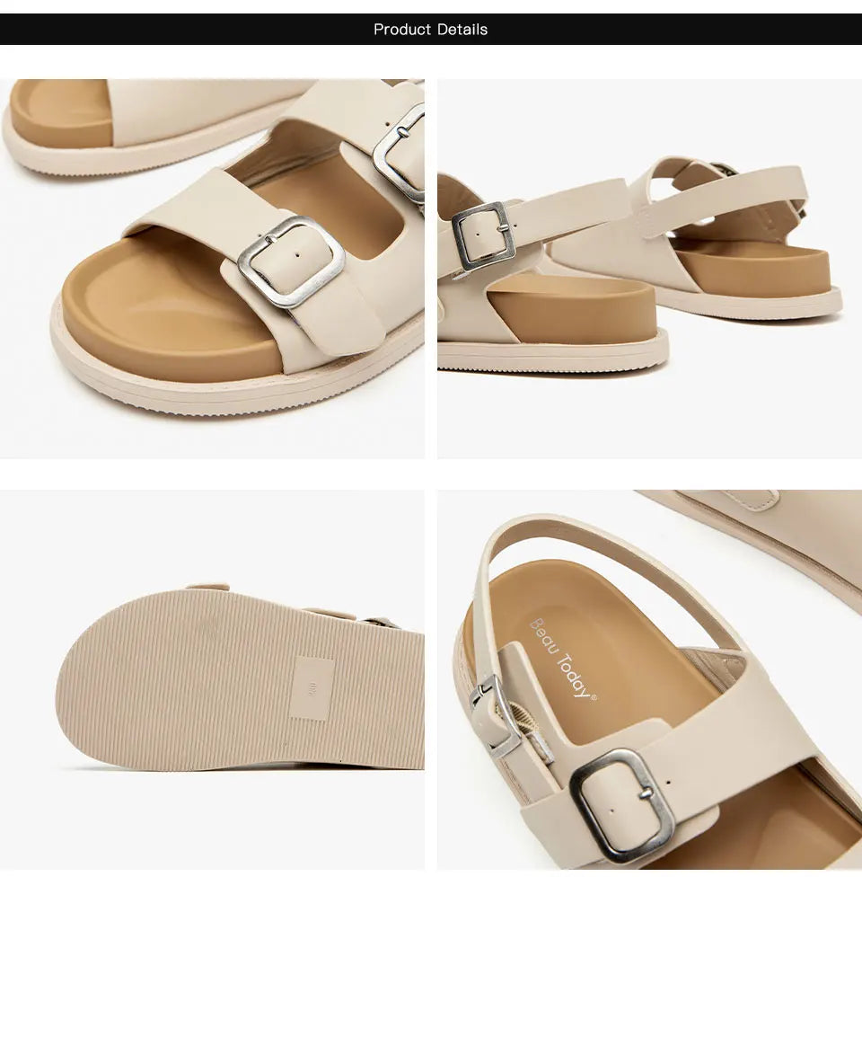 BeauToday Sandals Women Genuine Cow Leather Front and Real Strap Solid Color Flats Leisure Summer Ladies Shoes Handmade 34548
