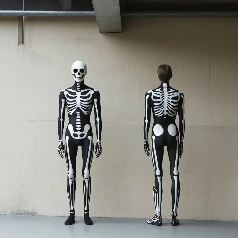 Halloween Death Horror Costume Skeleton Bodysuit Skull Steampunk Skeleton Cosplay Jumpsuit Gloves Mask Party Clothes Women Men
