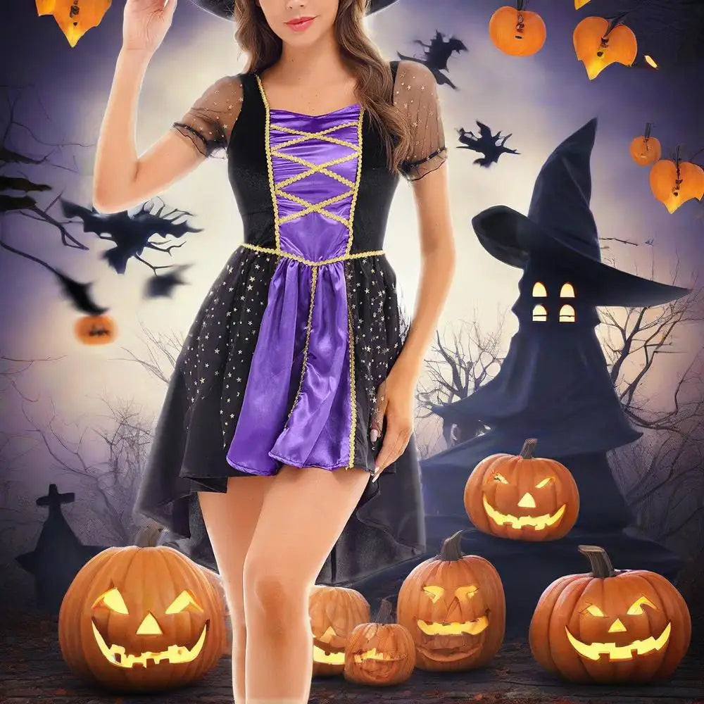 Halloween Costume Adult Woman Queen Dress Magic Witch Easter Demon Vampire Bride Death Witch Cosplay Costumes Retro Court Dresse