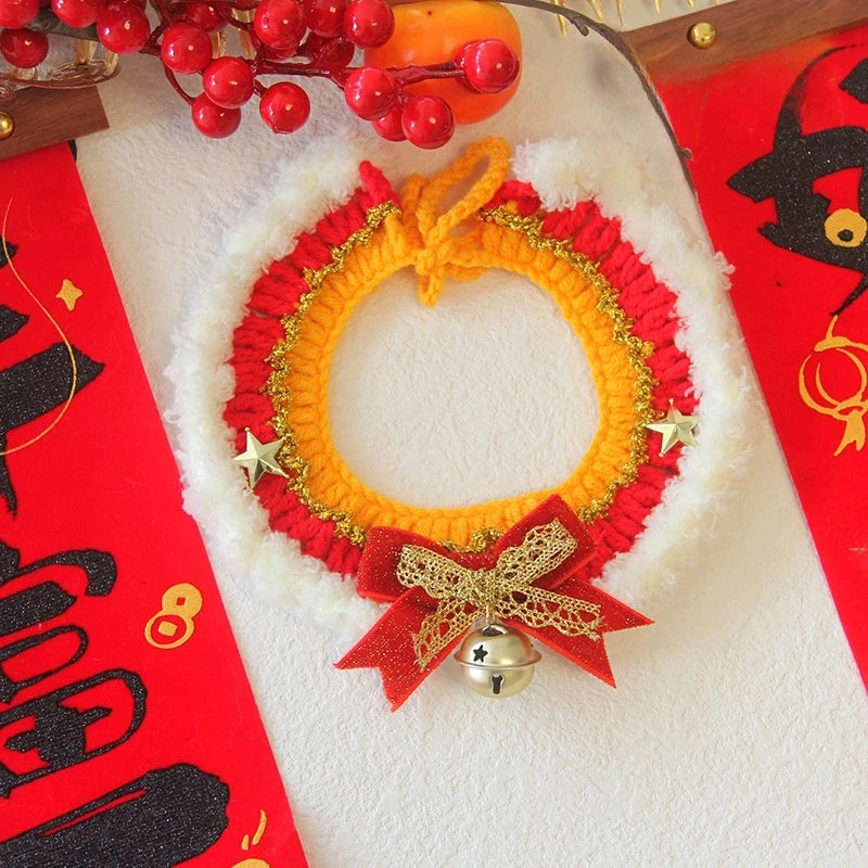 New Year Cat Collar Pet Cat Dog Scarfs Crocheted Kitten Puppy Collar Spring Festival Cat Cosplay Costume Pet Accessiories