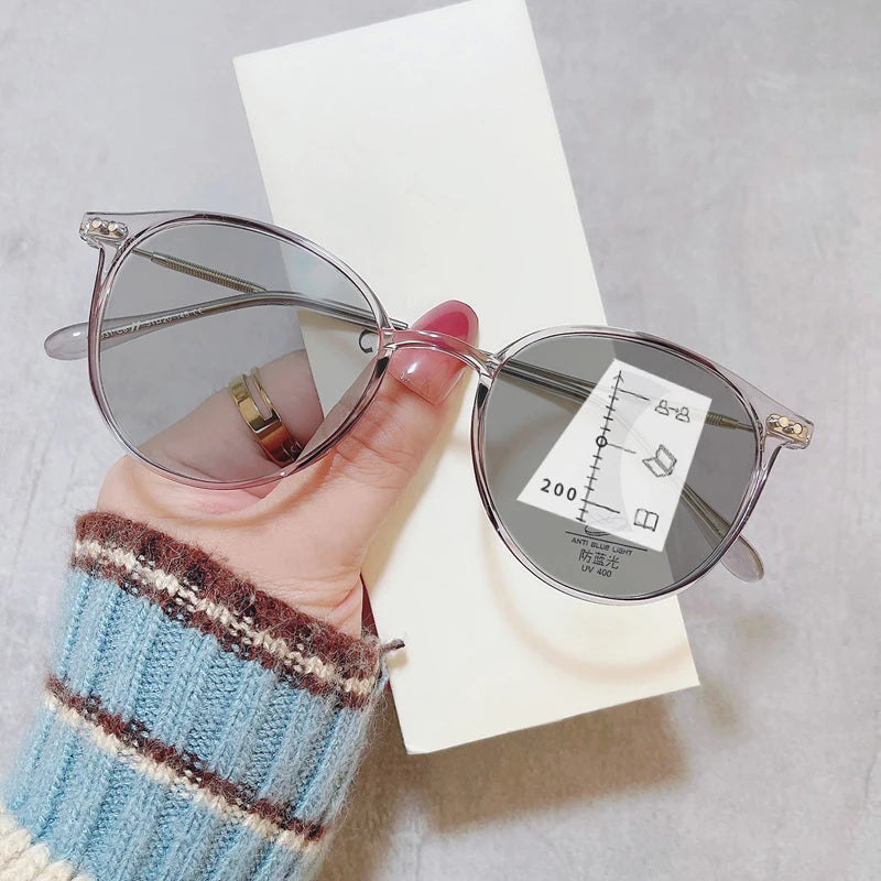 Color Changing Eyewear Luxury Near Far Photochromic Glasses Women Round Progressive Multifocal Reading Glasses Men Fashion