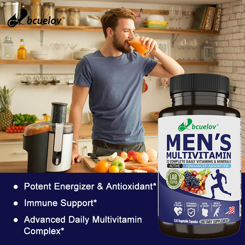 Men’s Multivitamin & Mineral Capsules, High Absorption Antioxidant Supplement for Energy, Immune, Bone, Skin & Overall Wellness