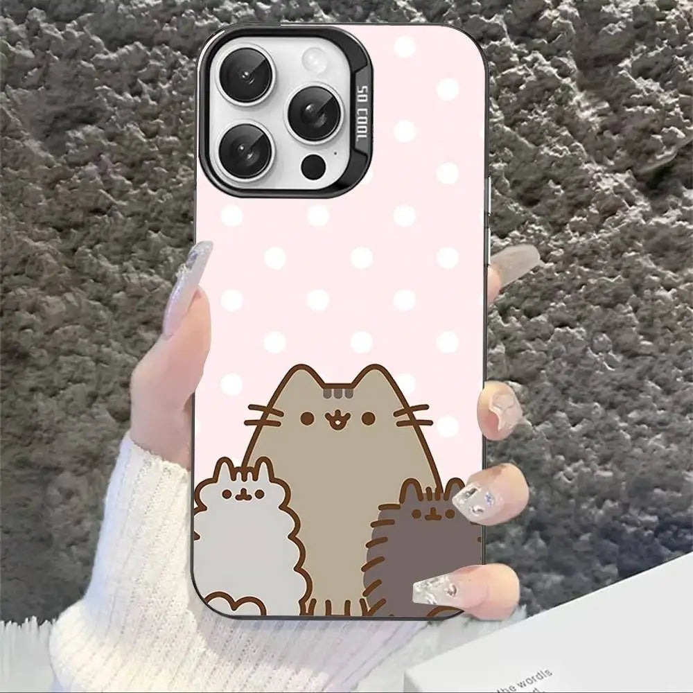Cartoon P-Pusheens Cat Phone Case For IPhone 17 16 15 14 11 12 13 Pro Max Pro Plus Colored Silver Cover