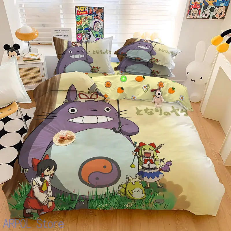 3D Exquisite Cartoon Print Duvet Cover My Neighbor T-Totoro Bedding Set Comforter Bed Youth Home Decor Kids Boys Girls Gift