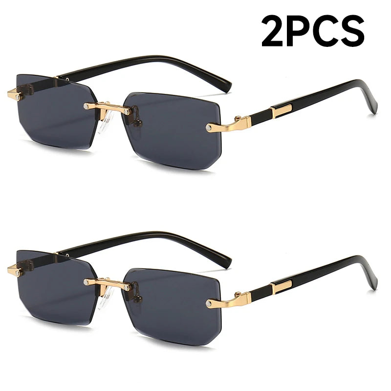 1PCS/2PCS/3PCS Rimless Sunglasses Rectangle Fashion Popular Women Men Shades Small Sun Glasses For Female Male Traveling Oculos