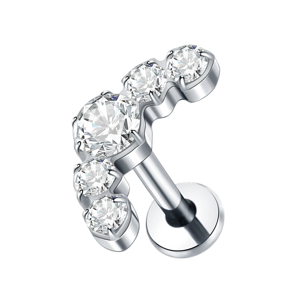 1/5PCS Titanium Ear Studs Cartilage Earrings 5 CZ Stone Labret Ring Stud Helix Cartilage Tragus Piercings Lip Jewelry for Women