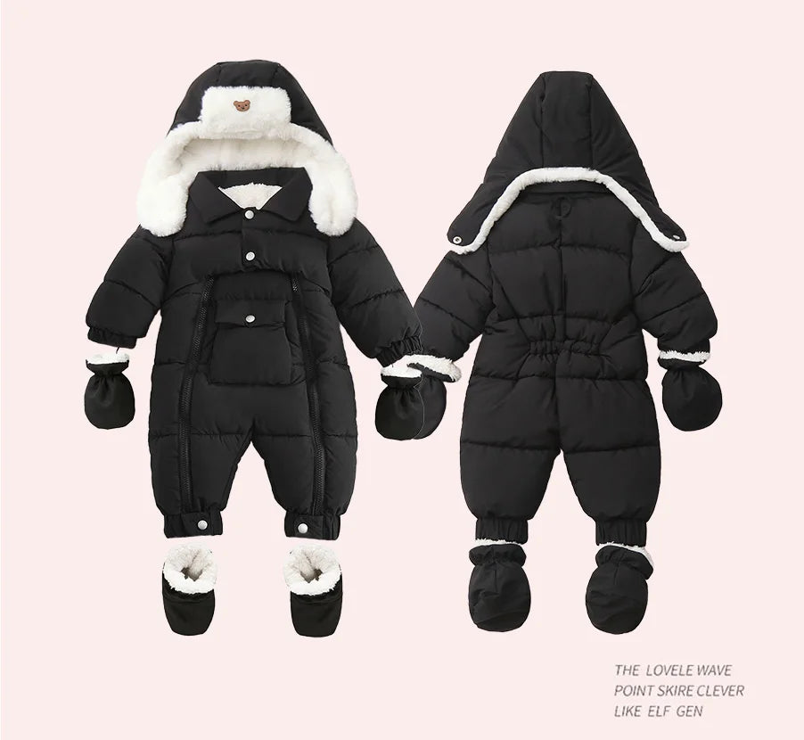 Ircomll Winter Baby Jumpsuit Thick Warm Infant Hooded Inside Fleece Jacket Newborn Boy Girl Coat Overalls Cotton Down Jacket