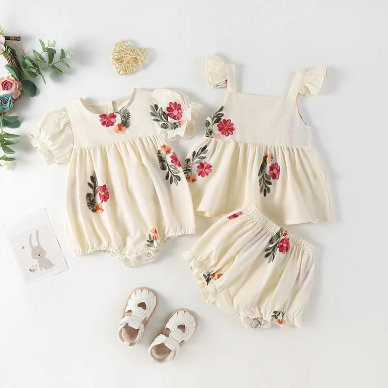 MILANCEL New Baby Summer Clothes Infant Girl's Floral Puff Sleeve Bodysuit Toddler Tee And Shorts 2PCS Sets ﻿Children's Outfit