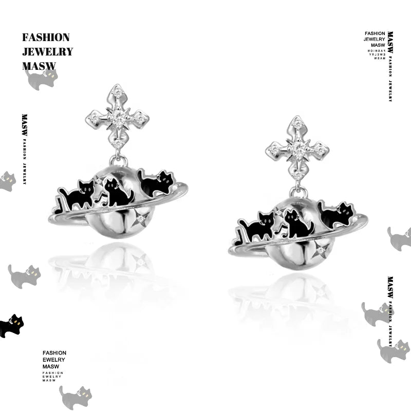 MASW Original Design Luxury Temperament Planet Cats Earrings For Women Party Gifts Fashion Jewelry Accessories Hot Selling
