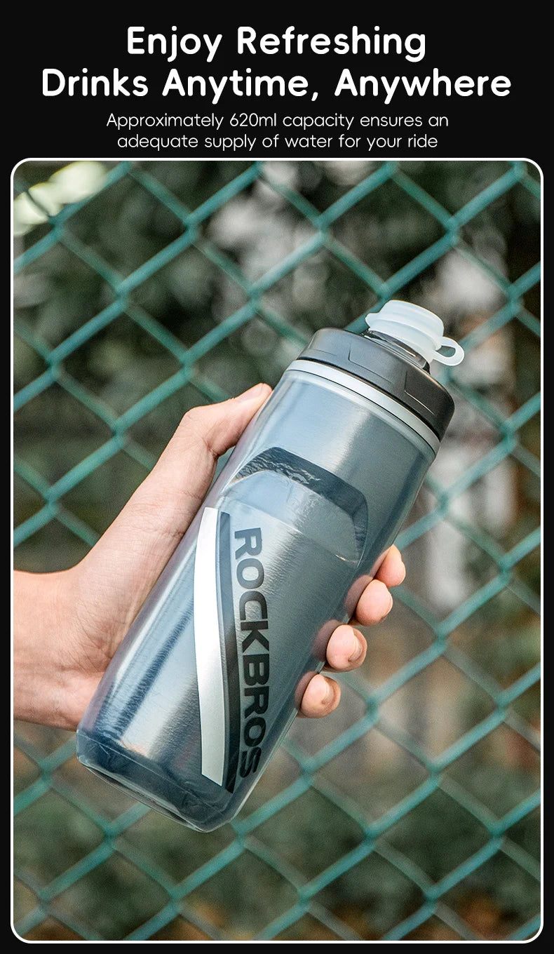 ROCKBROS 620ml Cycling Water Bottle Cold Water Insulated Thermal Silicone Bottle Outdoor Sports MTB Road Bike Bicycle Bottle