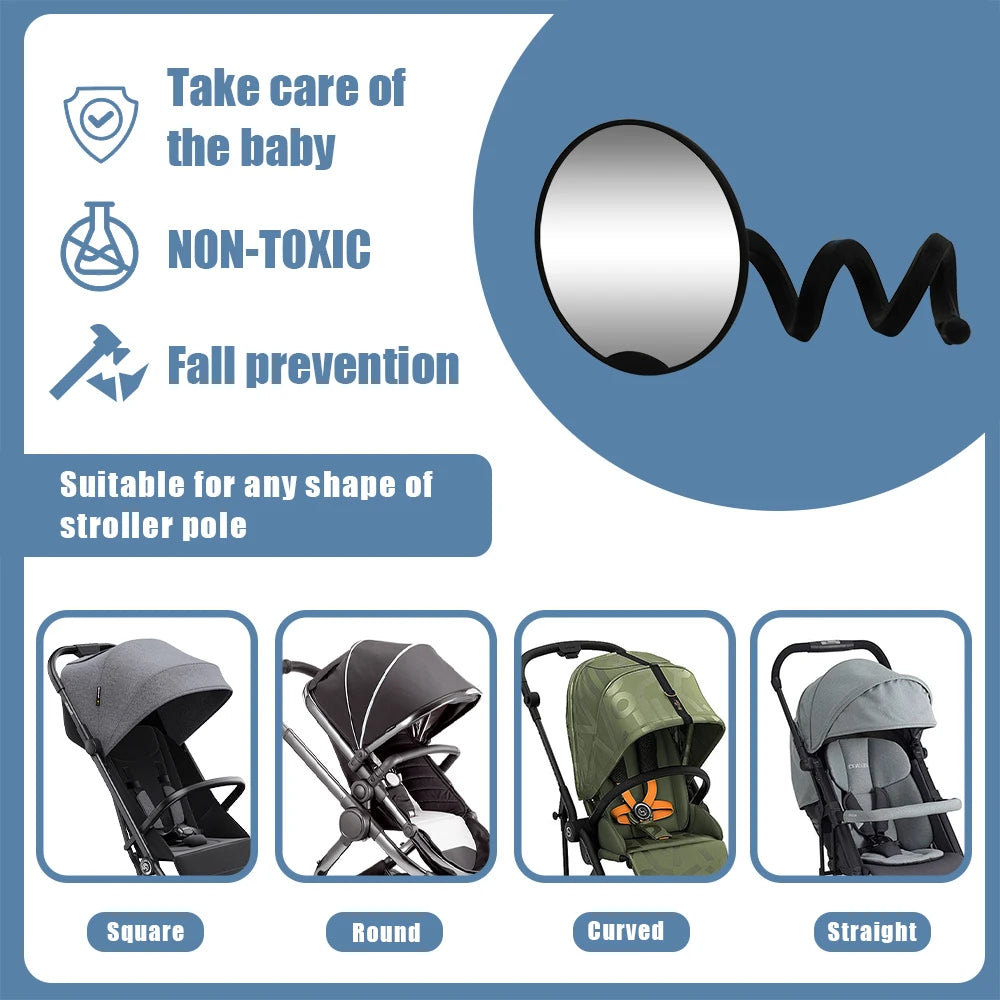 1PC Crash Tested 360° Adjustable Silicone-Leg Stroller Rear View Mirror, Shatterproof, Universal Fit, Easy to Install