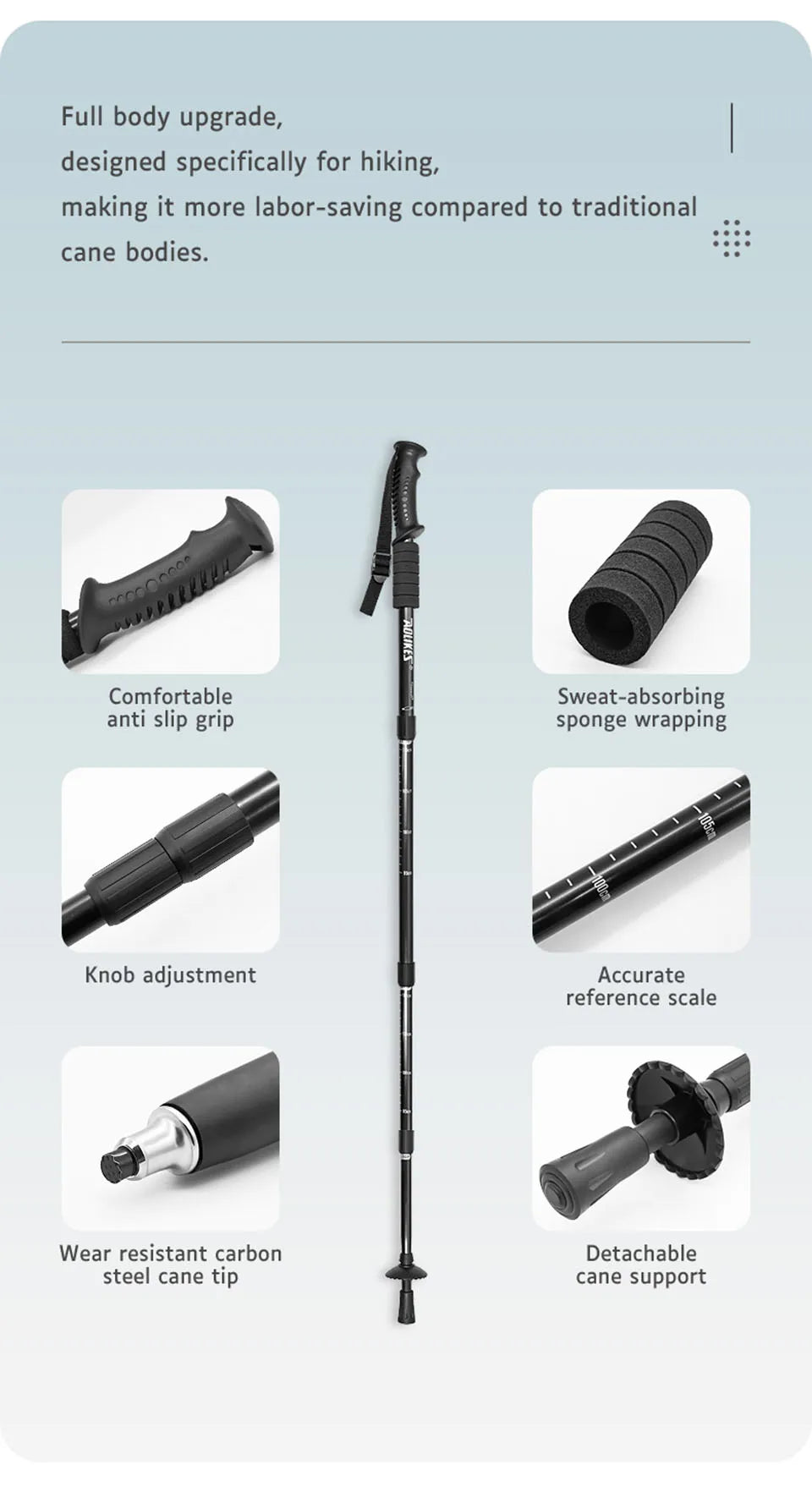 AOLIKES Aluminium Alloy Teleskopic Stick Hiking Poles Bastão De Trekking Walking Stick Ultralight Absorber Walking Cane