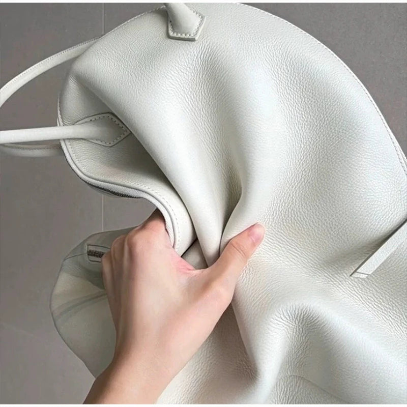 Fashion Luxury Seashell Shoulder Bag Korean Style Solid Color Minimalist Handbag Zippered Large Capacity Soft Leather Tote Bag
